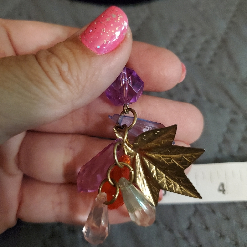 Vintage 80s Maple Leaf & Faux-Crystal Earrings - Picture 5 of 8